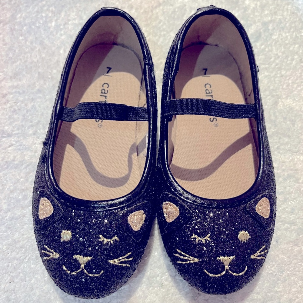 Carter’s Girls Sparkly Black Cat Shoes - Size 7